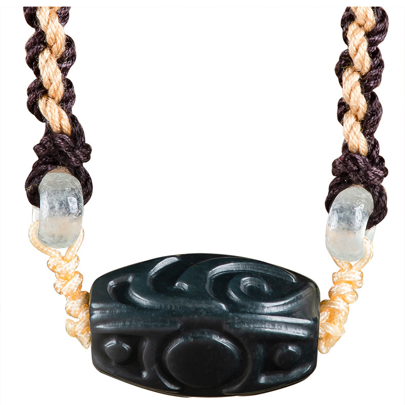 Vintage Fashion Jewelry Necklaces - قلادة خرز من اليشم الهيتي المنحوت،
