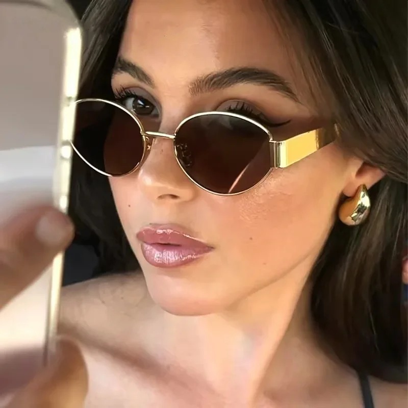 Vintage Fashion De - نظارات شمسية معدنية متطورة بتصميم بيضاوي