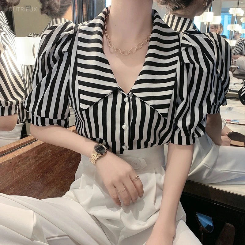 Vintage Fashion De - بلوزات نسائية مخططة على الموضة بلوزات