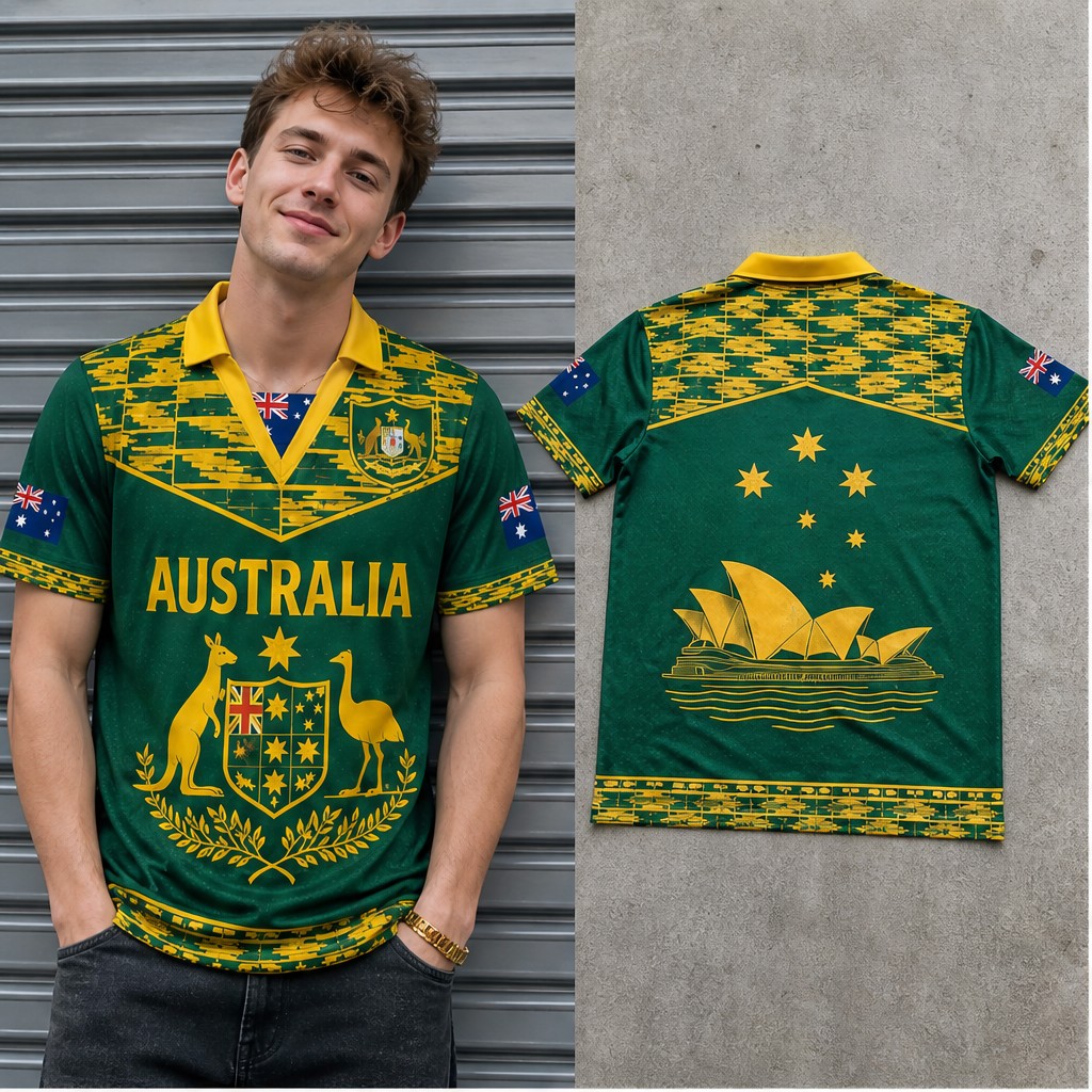 Vintage Fashion Australia - قميص رجالي أسترالي مزخرف بشعار الكنغر