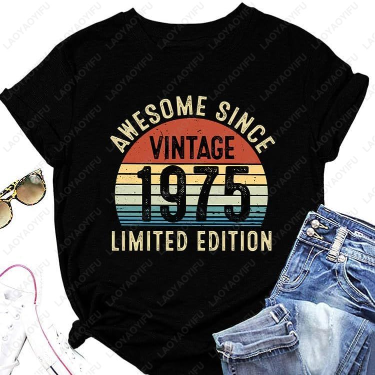 خمر 1975 تي شيرت للنساء 50th ع - مراجعة Vintage Fashion Meaning وسعره