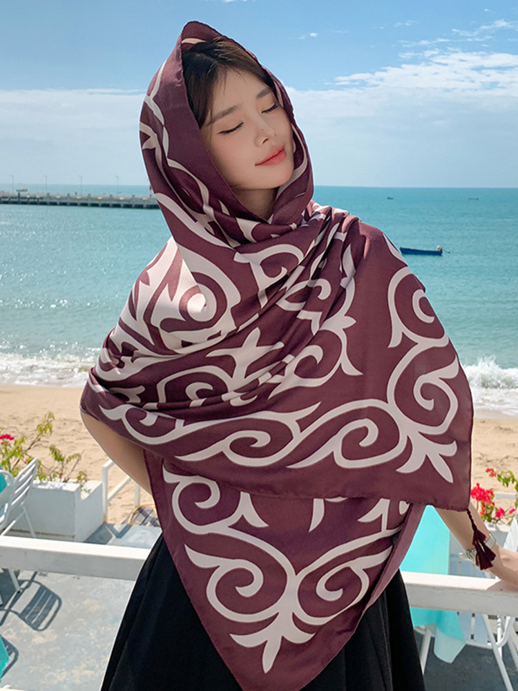 وشاح حريري بوهيمي مطبوع للنساء - مراجعة Vintage Fashion Hijab وسعره