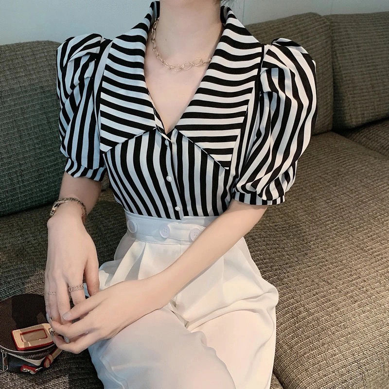 بلوزات نسائية مخططة على الموضة - مراجعة Vintage Fashion De وسعره