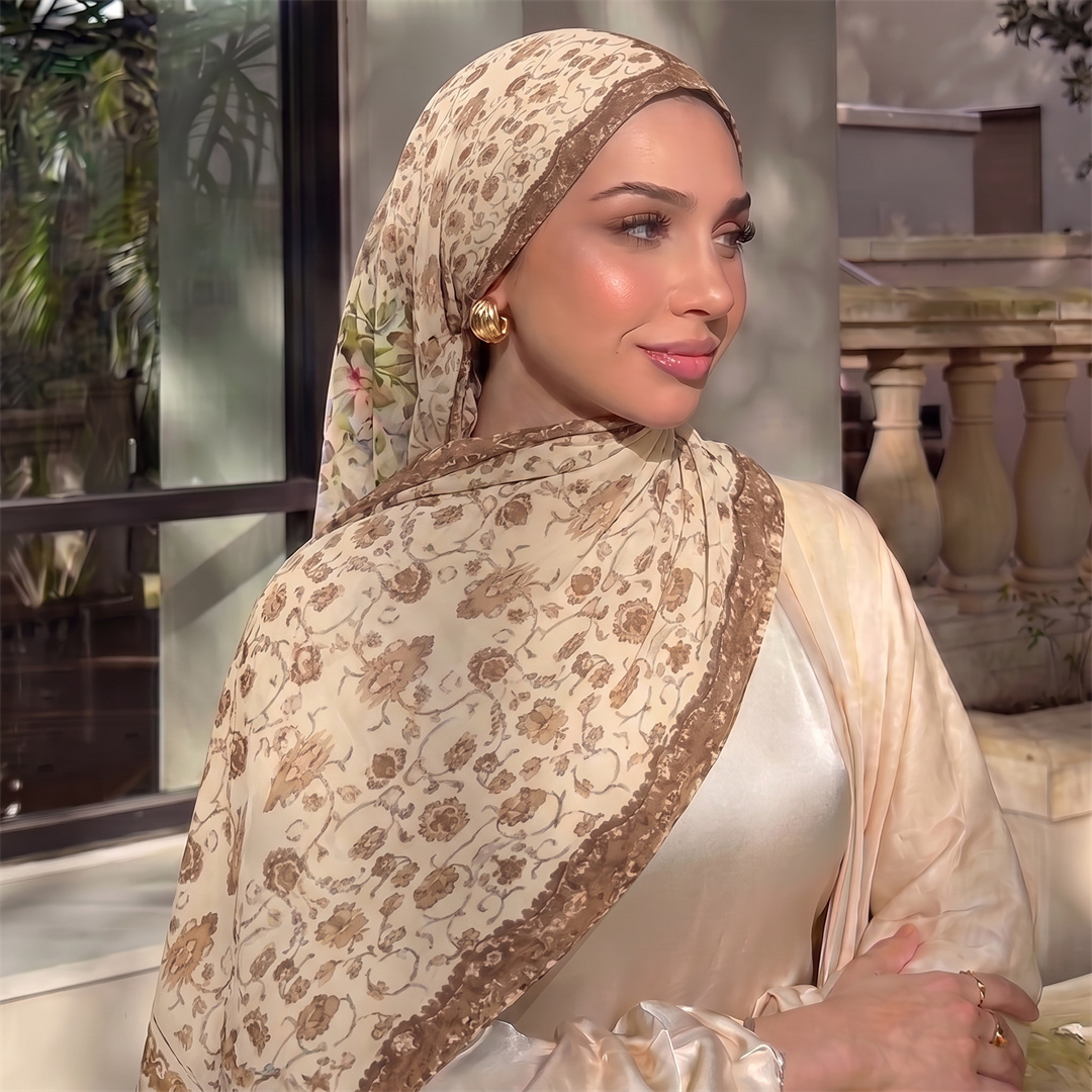 حجاب بطباعة زهور عتيقة، وشاح ن - مراجعة Vintage Fashion Hijab وسعره