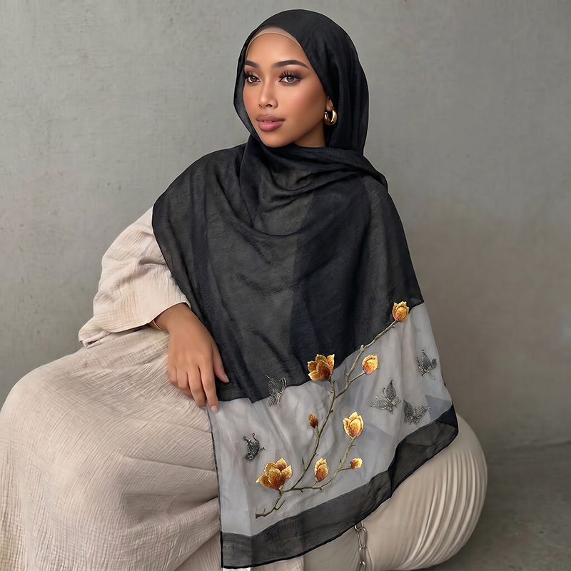 وشاح حرير نسائي مطبوع بنقشة زه - مراجعة Vintage Fashion Hijab وسعره